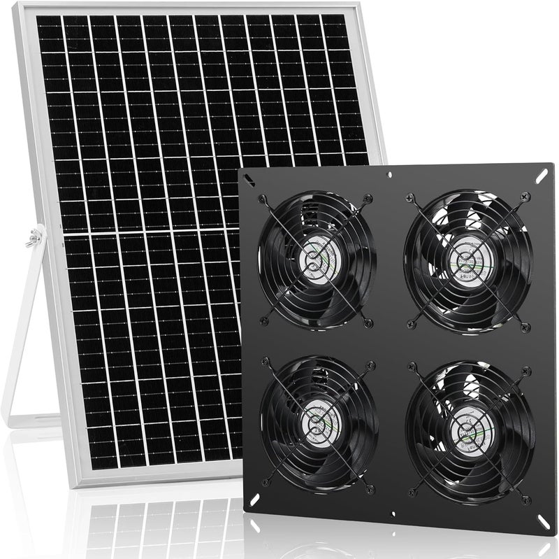 Fanspex Solar 4 Fan Kit, 25W Waterproofed Solar Powered Fans for Outdoor Chicken Coop, Greenhouse & Shed Intake or Exhaust Air - Image 1